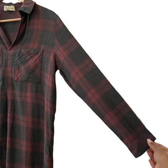 Cloth & Stone Womens Long Tunic Red Black Plaid Collared Long Sleeve Top XS - Picture 4 of 12